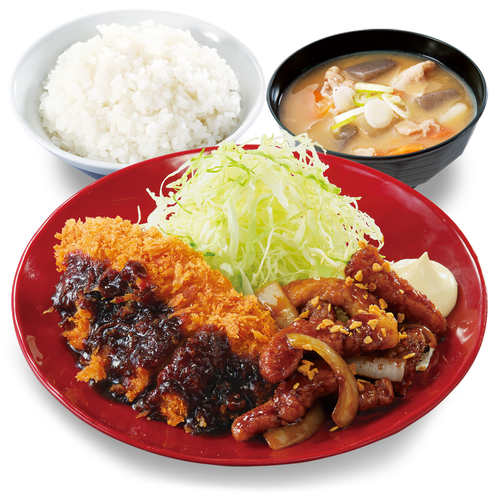 「トンテキとチキンカツの合い盛り定食」（979円）