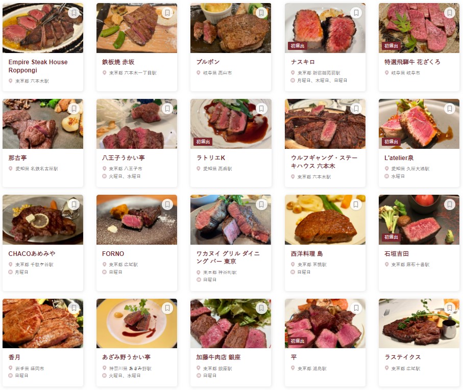 食べログ ステーキ・鉄板焼き 百名店 2024 EAST