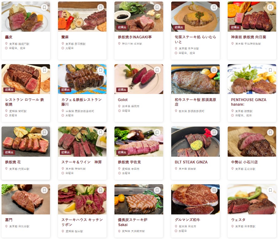 食べログ ステーキ・鉄板焼き 百名店 2024 EAST