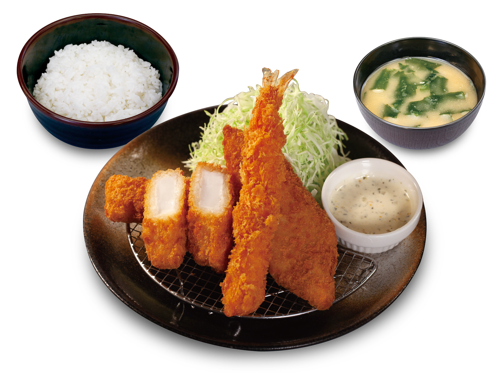 「海鮮盛合せ定食（イカ・白身魚・海老）」（990円）