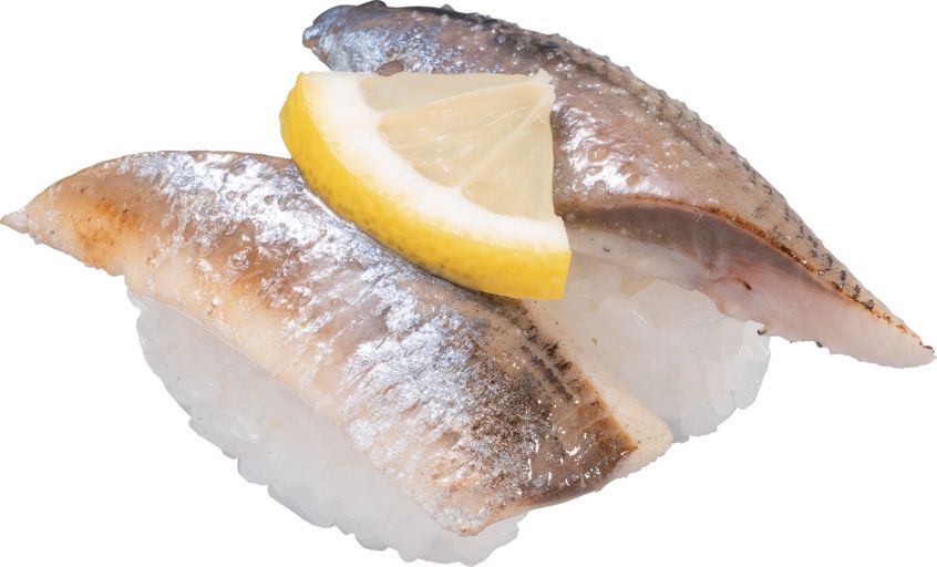 「直火炙り 銚子産〆いわし塩炙り」（2貫110円）