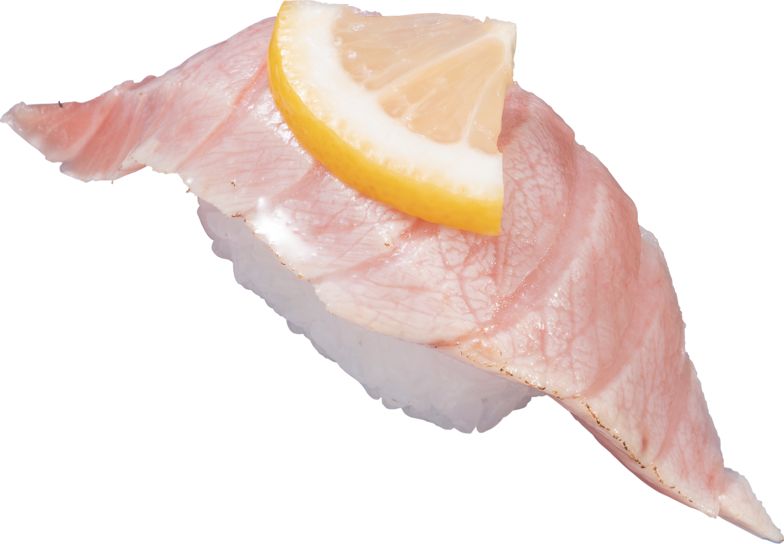 「直火炙り 店内切付 みなみ鮪大とろ塩炙り」（1貫374円）