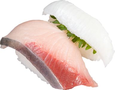 「活〆はまち・えんがわ（大葉）二種盛り」（2貫126円）