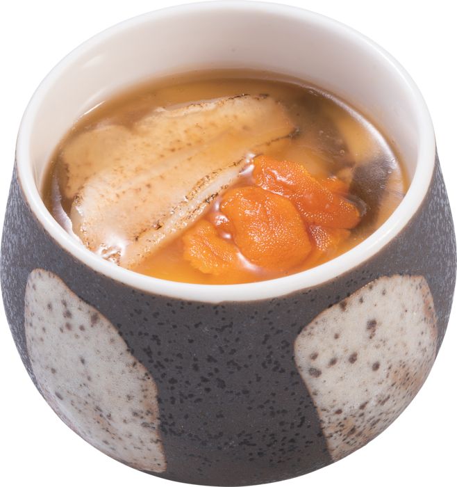 「店内仕込 バフンうにと炙りのどぐろの茶碗蒸し」（374円）