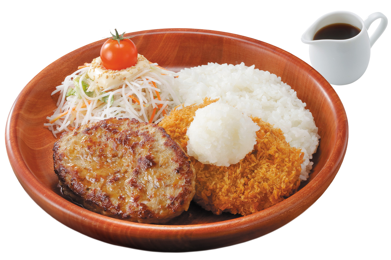 「メンチカツおろしポン酢＆ハンバーグディッシュ」（S 1530円/M 1710円/L 2000円）