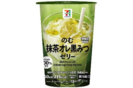 「セブンプレミアム のむ抹茶オレ黒みつゼリー240ml」（203円）