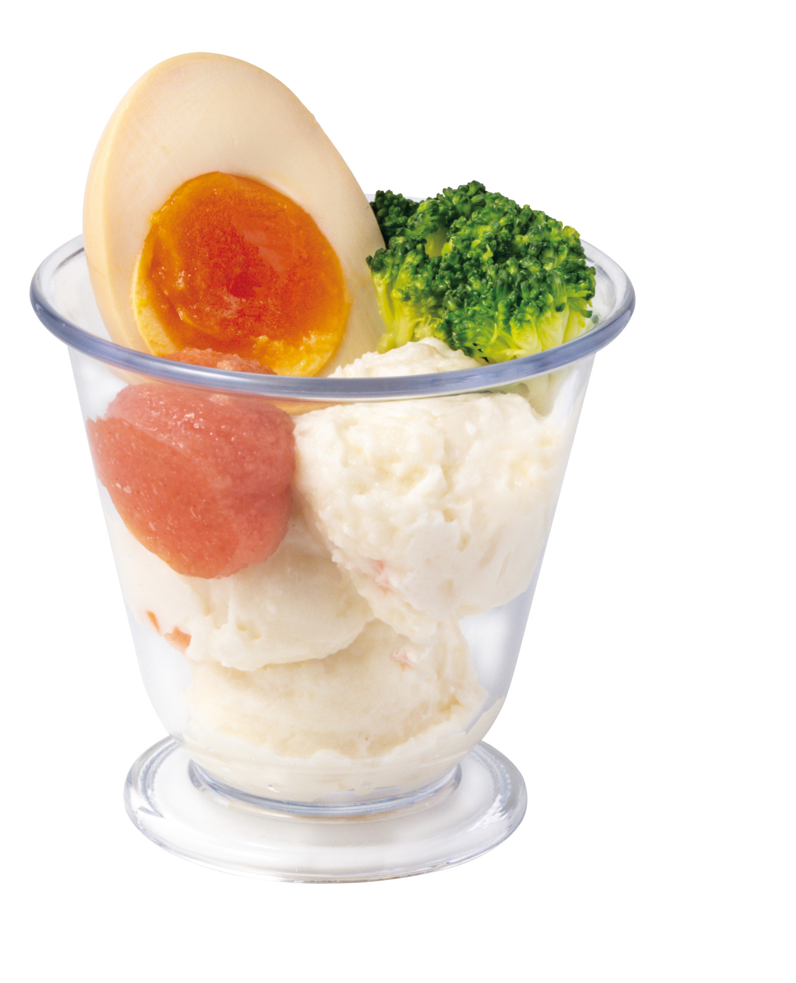 「明太子とポテトのグラスサラダ玉子のせ」（286円）