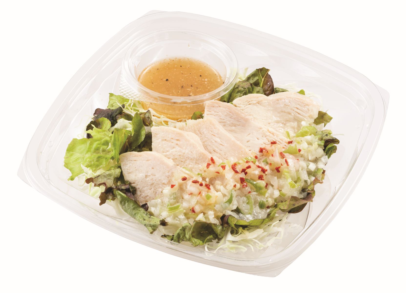 「愛知県産奥三河どり ねぎ塩チキンのサラダ」（378円）