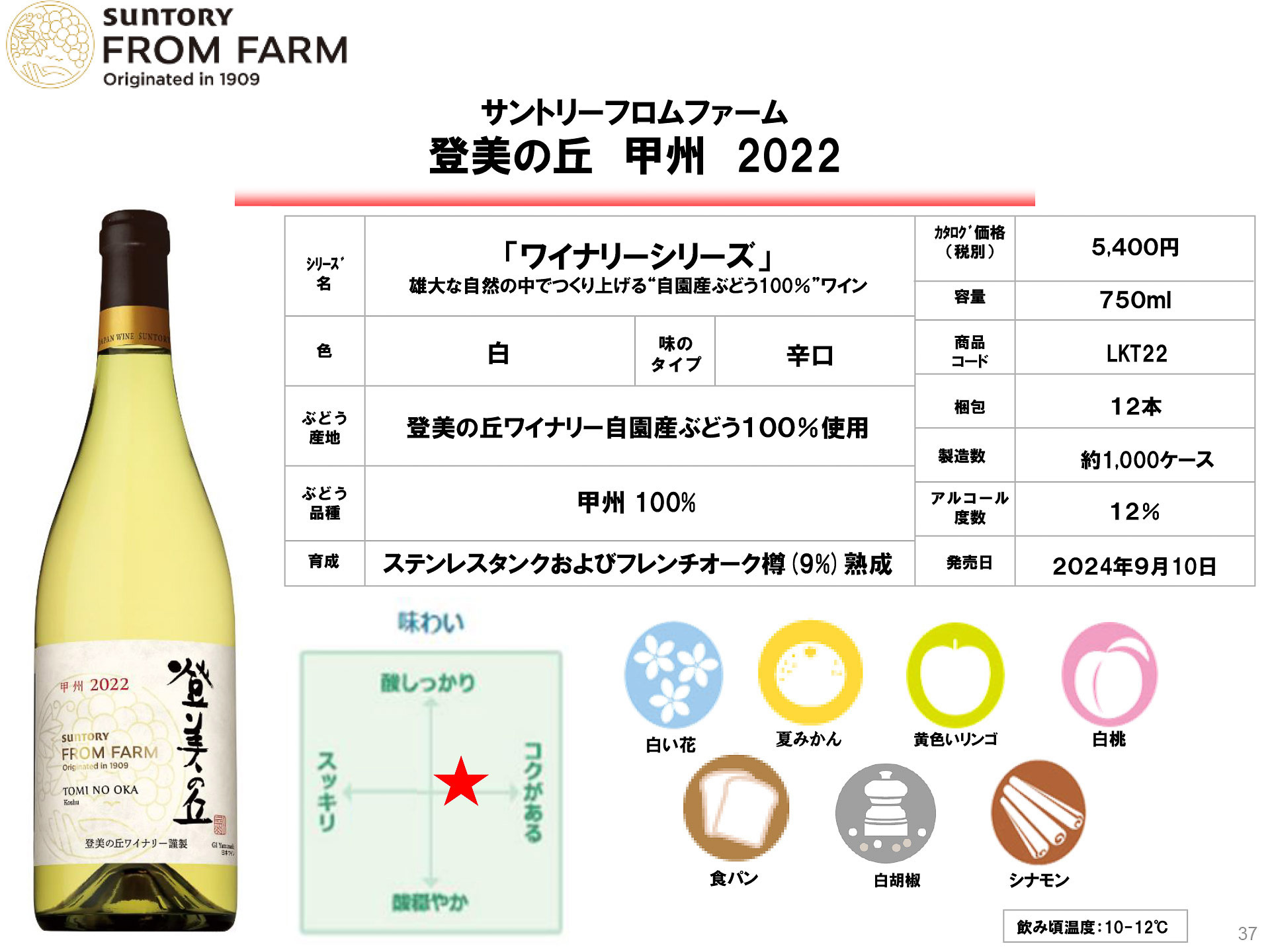ふくよかな香りと厚みのある味わいで、個人的には最も好みだった「登美の丘 甲州 2022」。9月10日全国で発売