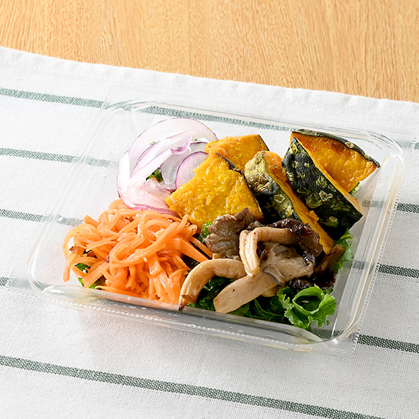 「霜降りひらたけとグリルかぼちゃ」（360円）