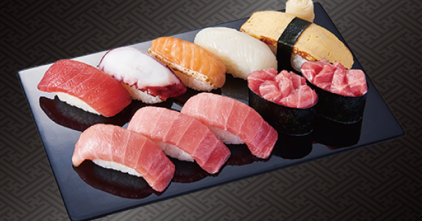 「本鮪中トロ入り鮪握り」10貫（1058円）