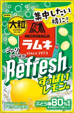 「森永 大粒ラムネ Refresh レモン味」（143円）