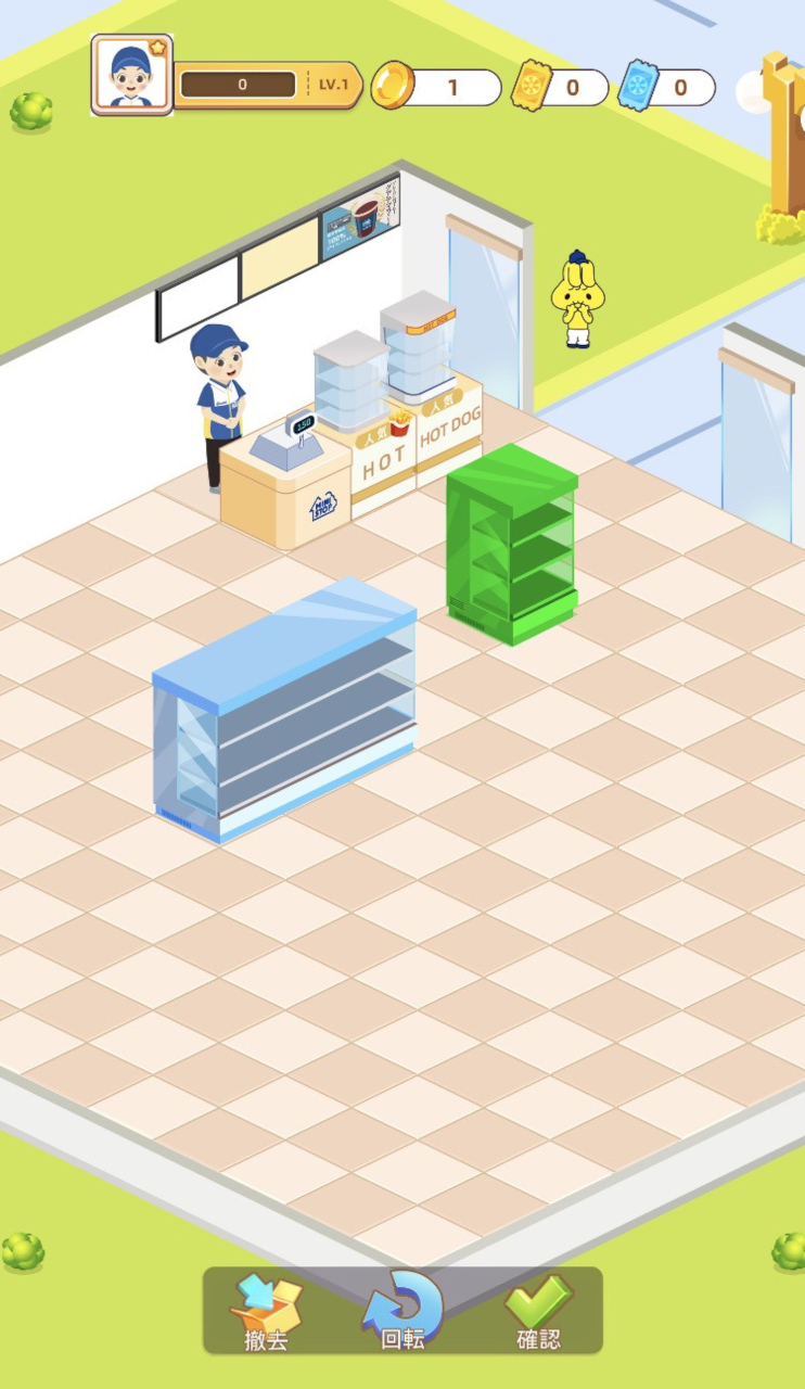 商品棚や棚に商品を配置して理想の店舗を作っていく