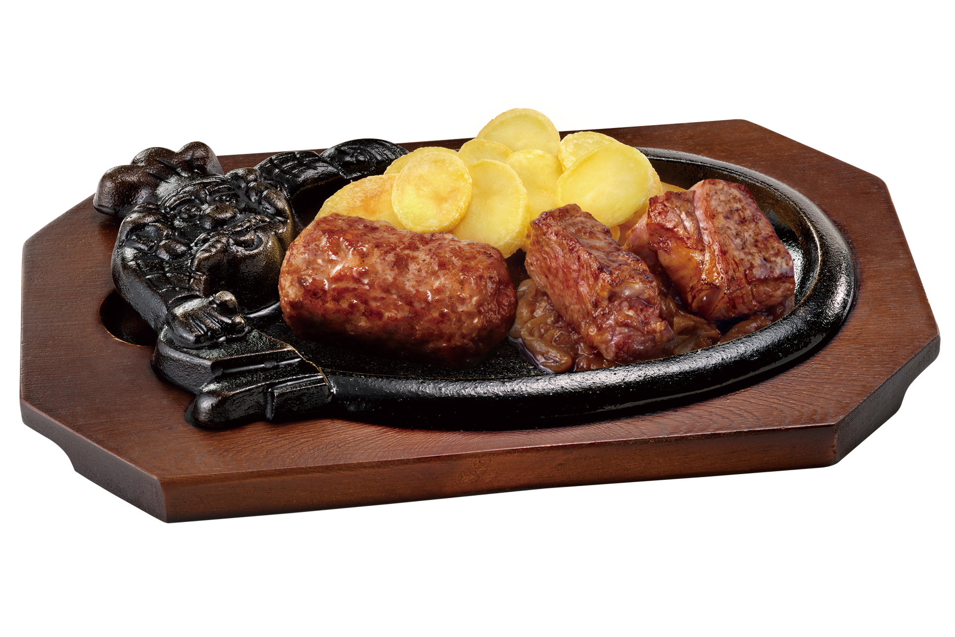 「炭焼きがんこハンバーグ＆炭焼きUS産黒毛アンガスカットステーキ」（1848円）