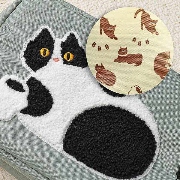 「ニャンコーヒー＆もこもこ刺繍ポーチセット」（グレー）
