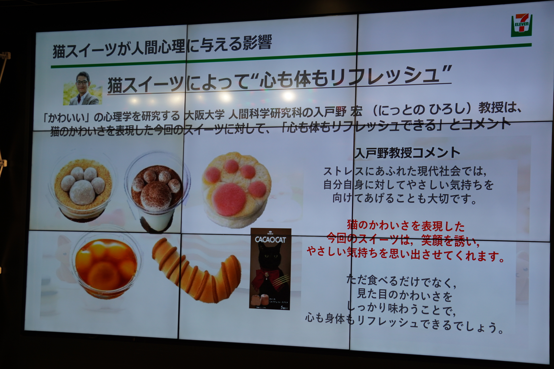 「かわいい」の心理学を研究する大阪大学 人間科学研究所 入戸野宏教授によると、猫スイーツによって心も体もリフレッシュできるという