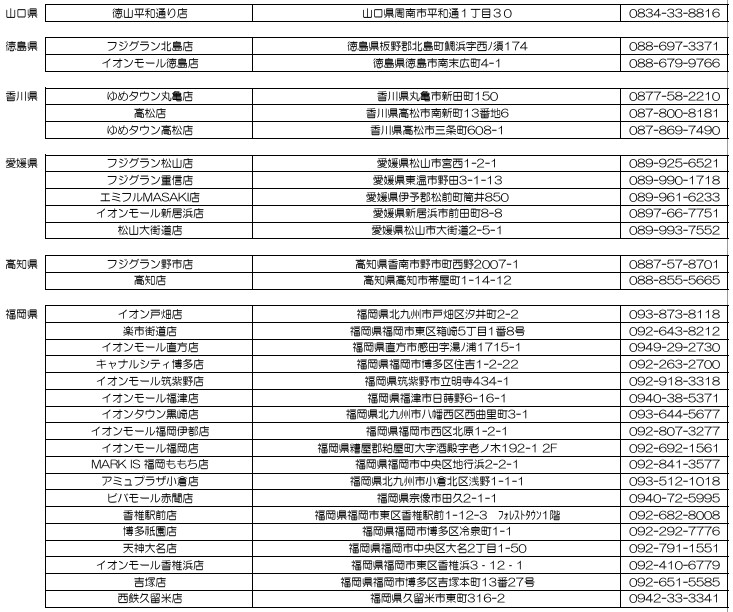 山口県/徳島県/香川県/愛媛県/高知県/福岡県
