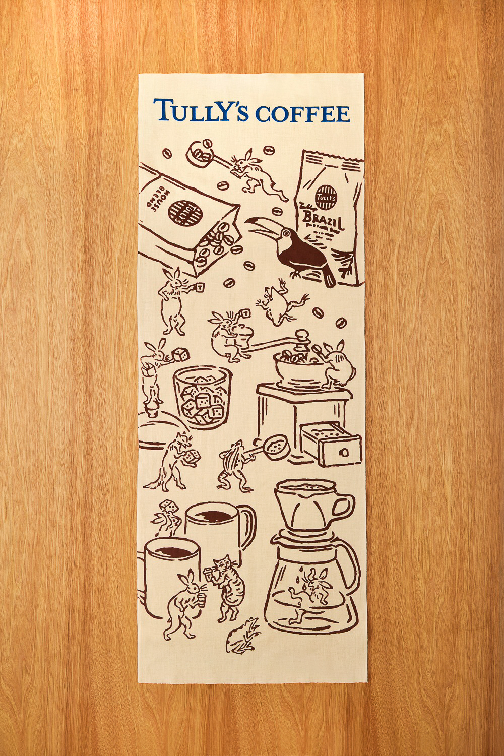 「タリーズ手ぬぐい鳥獣戯画 珈琲の世界（ライトイエロー）」（1870円）