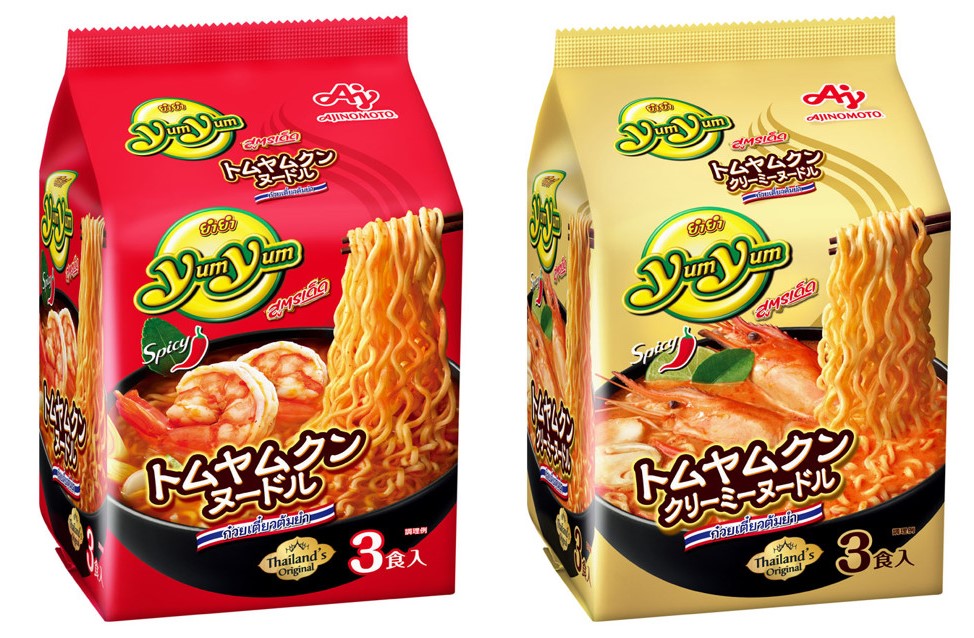 「Yum Yum トムヤムクンヌードル/トムヤムクンクリーミーヌードル」の1食入と3食入