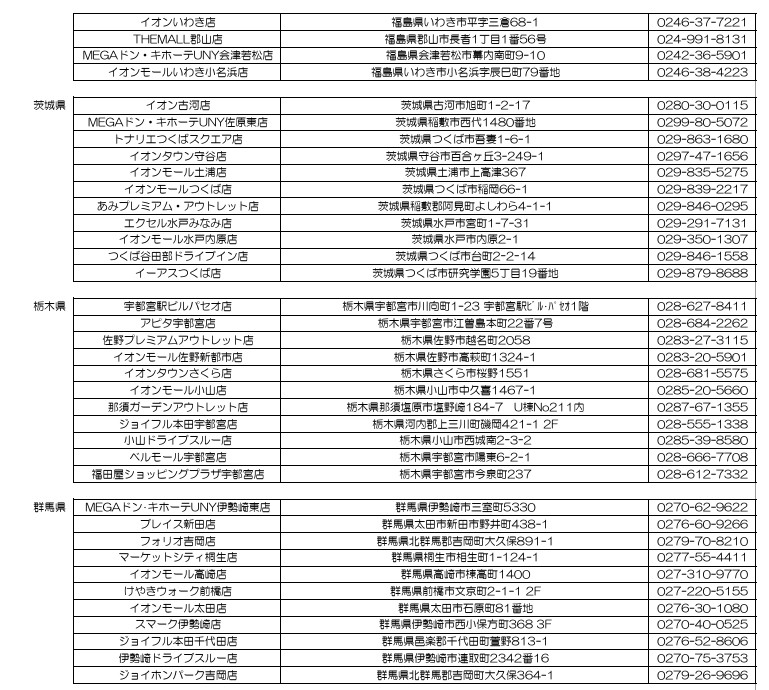 福島県/茨城県/栃木県/群馬県