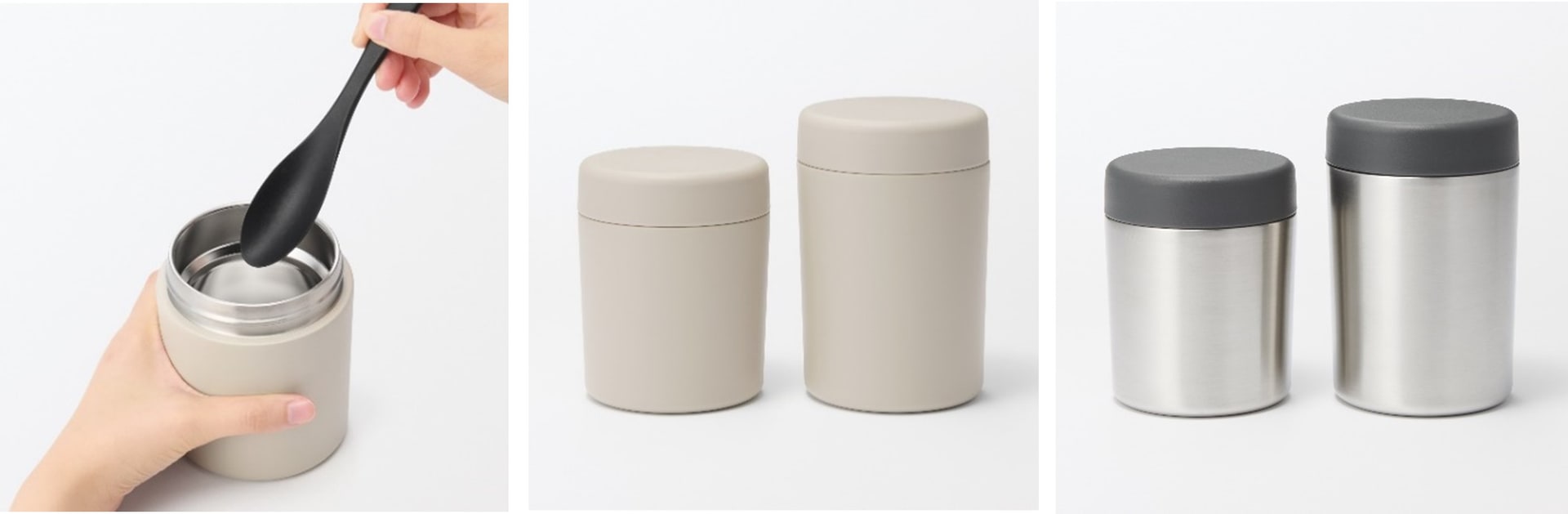 「広口で洗いやすい 保温保冷 スープジャー」と「シリコーン スリムスプーン」