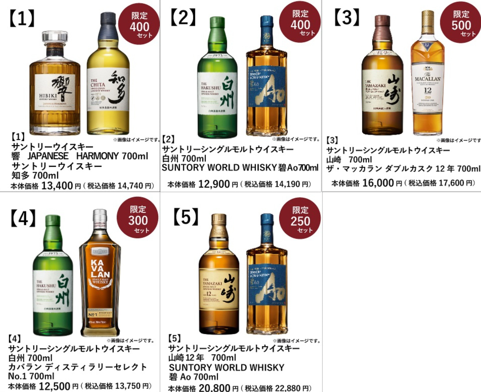 イオン「ウイスキー抽選販売」の商品ラインアップ