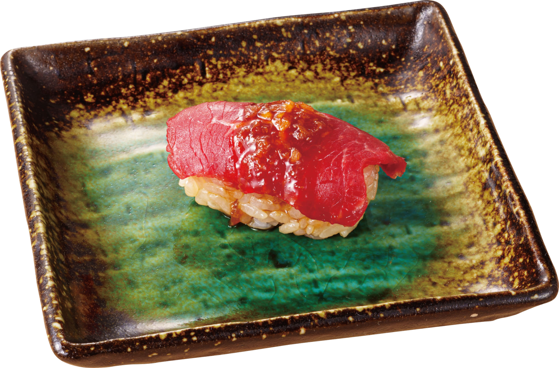 香味ダレで食べる、馬肉寿司［1貫］（242円）