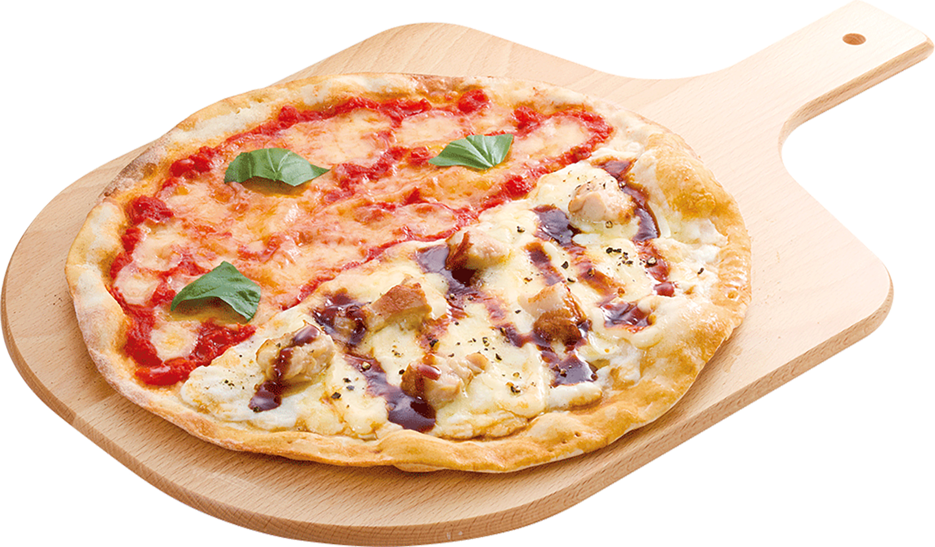 ピッツァ・ハーフ＆ハーフ マルゲリータ＆照り焼きチキン（1199円）