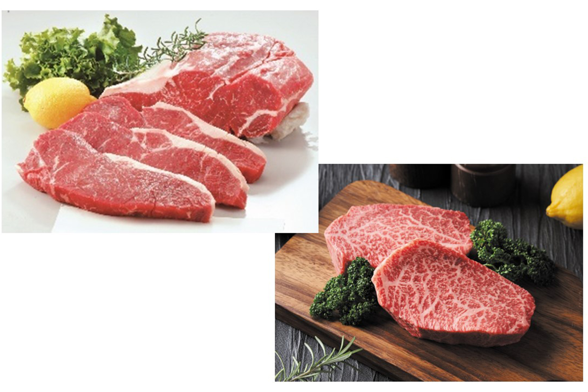 牛肉サーロイン ステーキ用（左）、牛肉サーロイン ステーキ用（右）