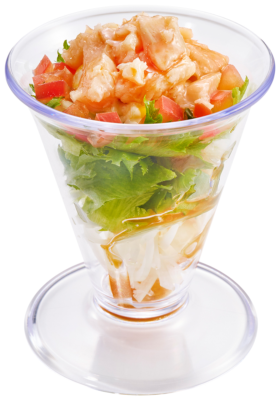 「サーモンのカルパッチョ風サラダパフェ」（250円～）