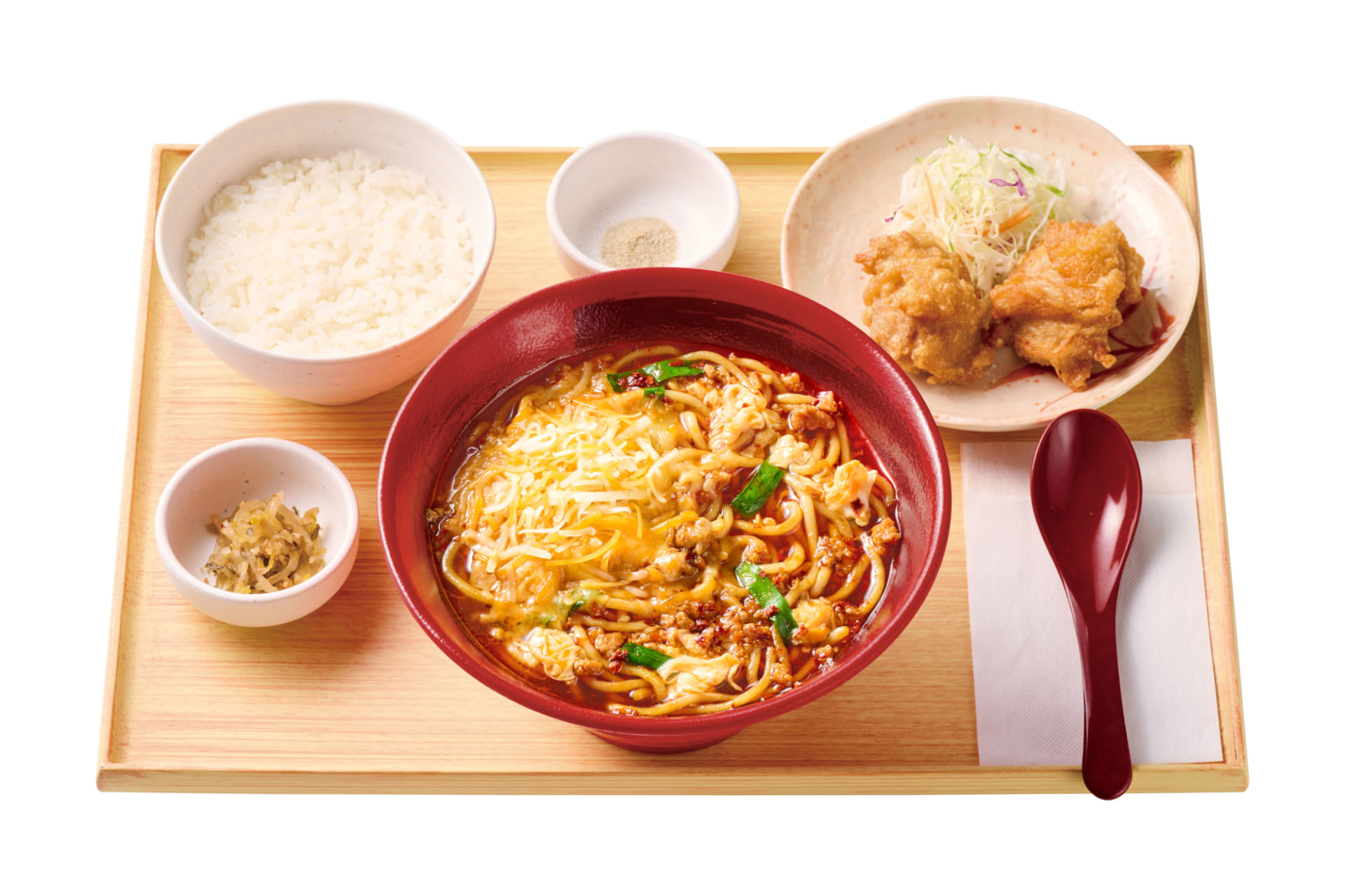 「【たっぷりチーズ】辛うま麺とから揚げの定食」（1290円）