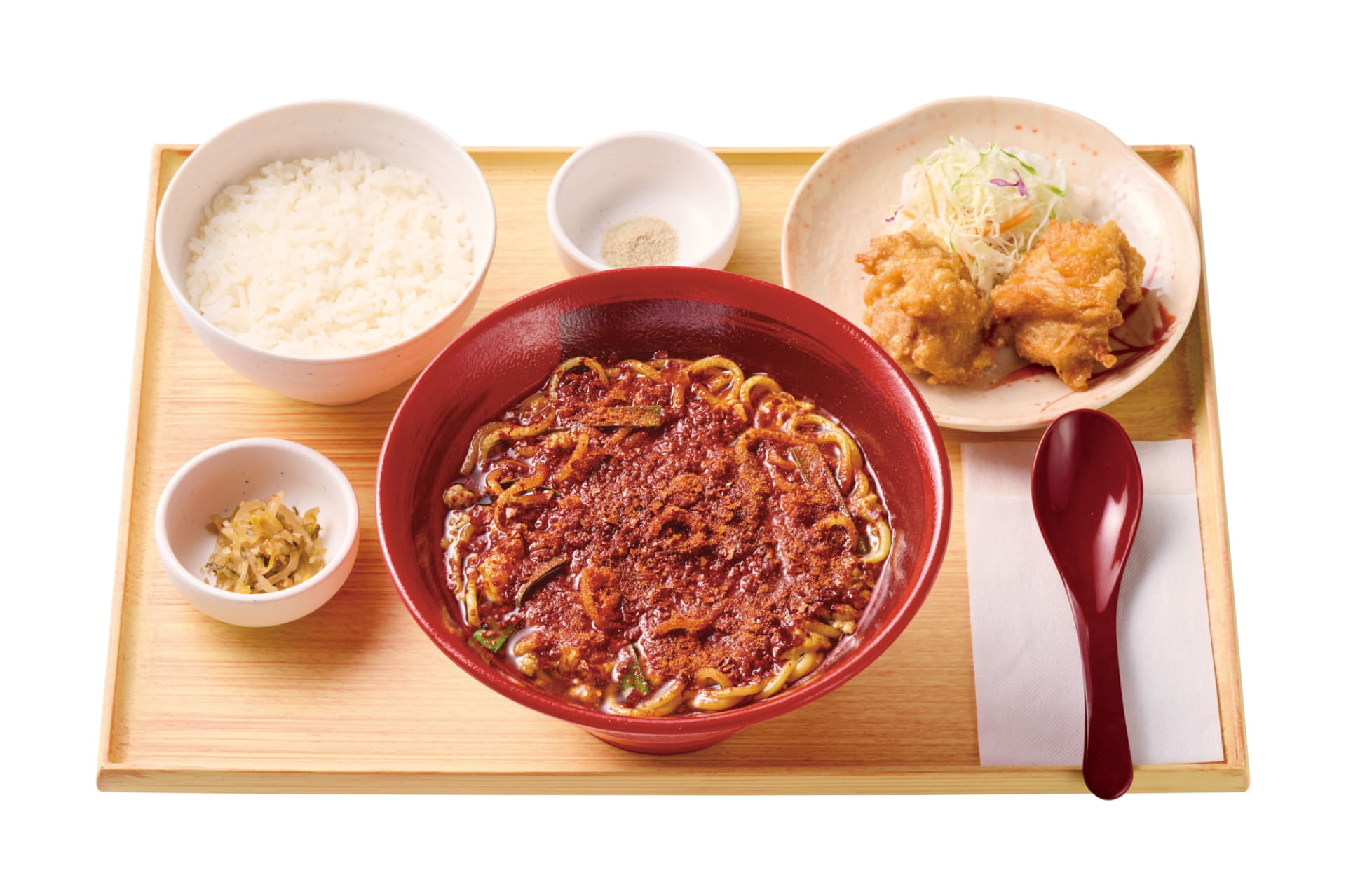 「【辛さ3倍】辛うま麺とから揚げの定食」（1150円）
