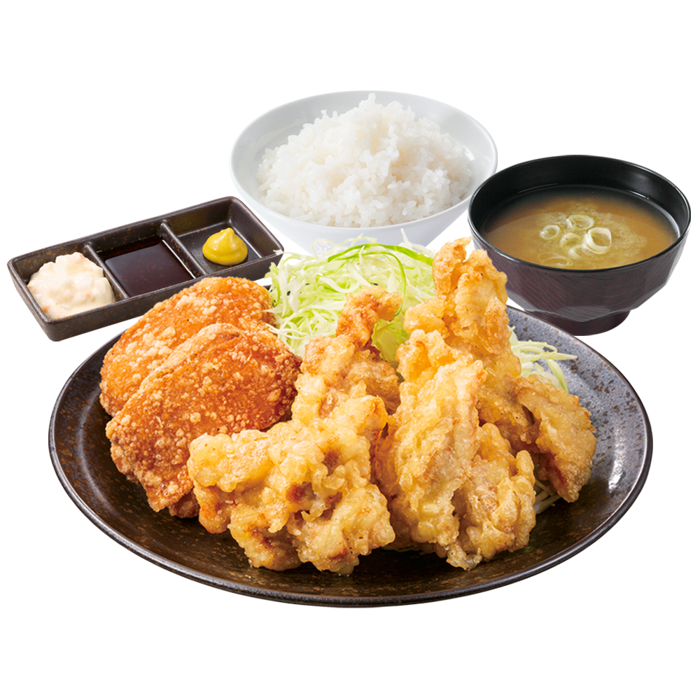 「とり天合盛り定食」（913円）