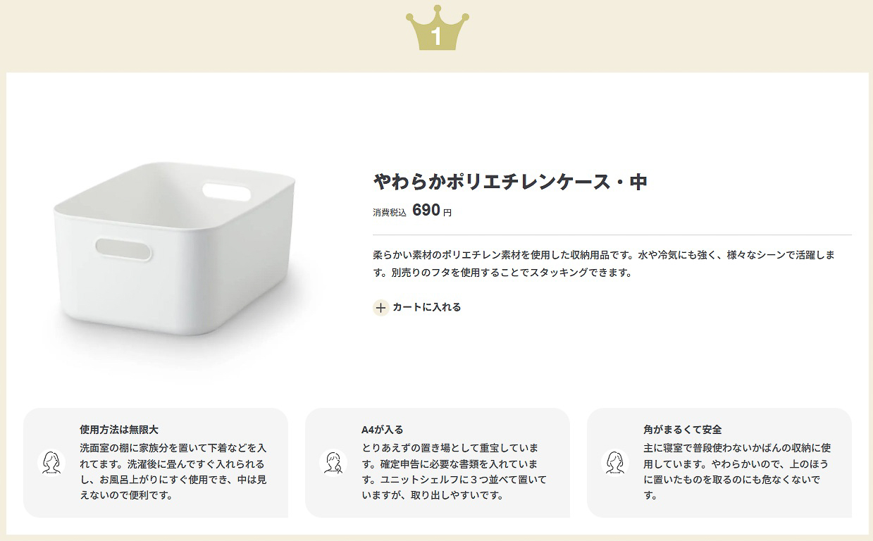 昨年春の「無印良品週間」で人気があった商品（収納用品）