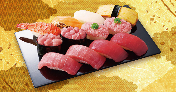 「本鮪中とろ入り鮪握り 12貫」（1198円）