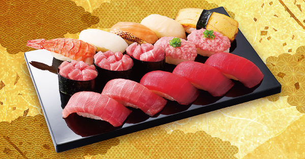 小僧寿し「本鮪中とろ入り鮪握り 15貫」（1436円）