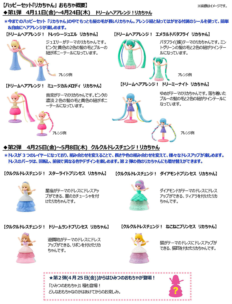 ハッピーセット「リカちゃん」のおもちゃラインアップ