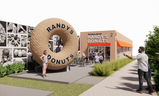 日本1号店「ランディーズドーナツ渋谷代官山店」にも直径約4mの巨大ドーナツ型サイン看板を設置する