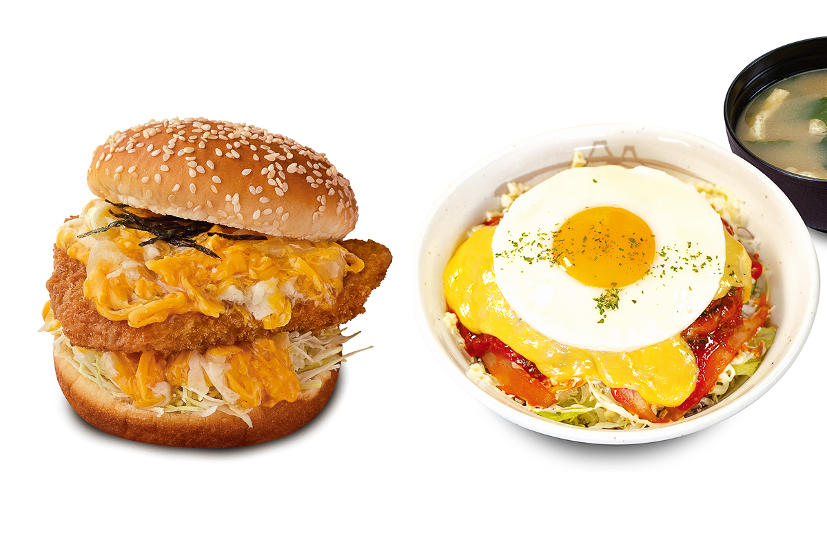 「チーズバーガー丼」と「かつ丼バーガー」