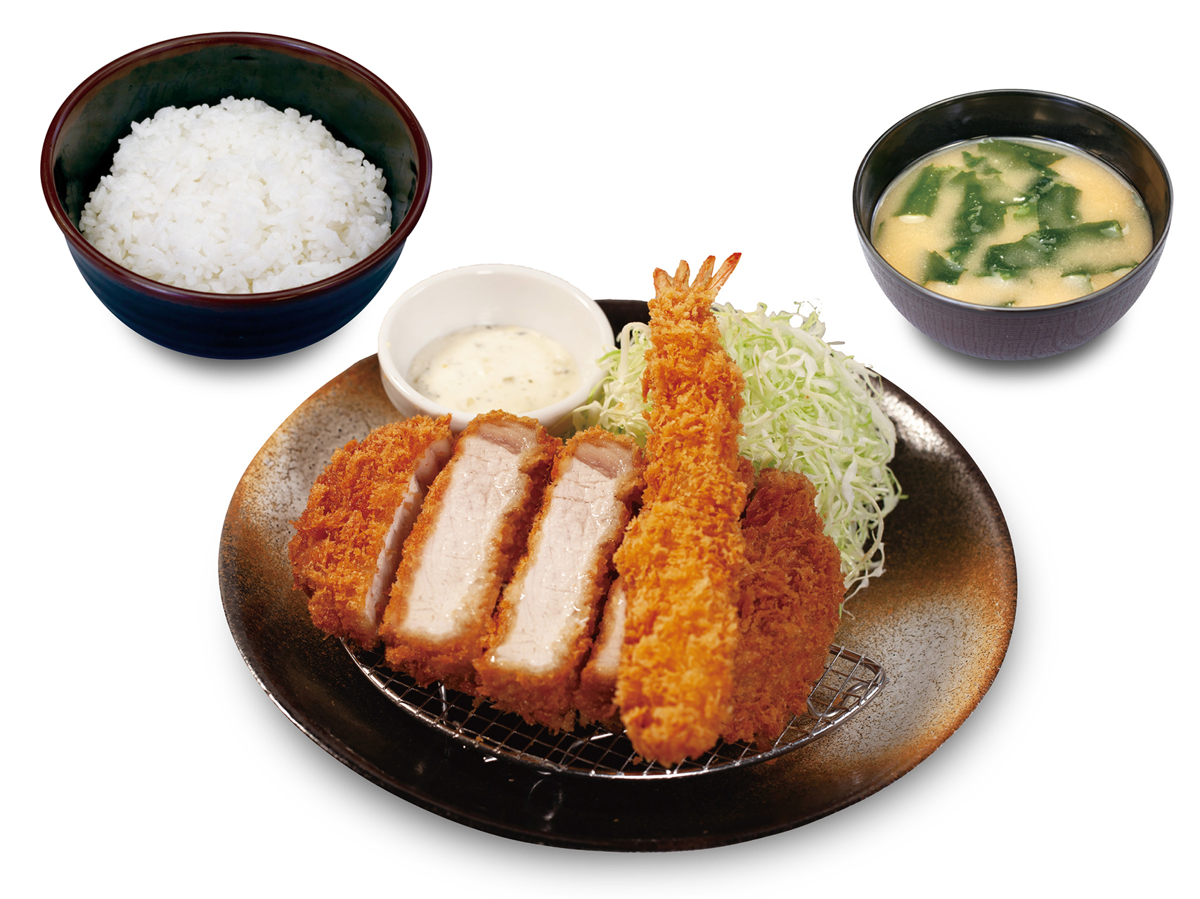 「厚切りロースかつ＆海老フライ（1尾）定食」（1270円）