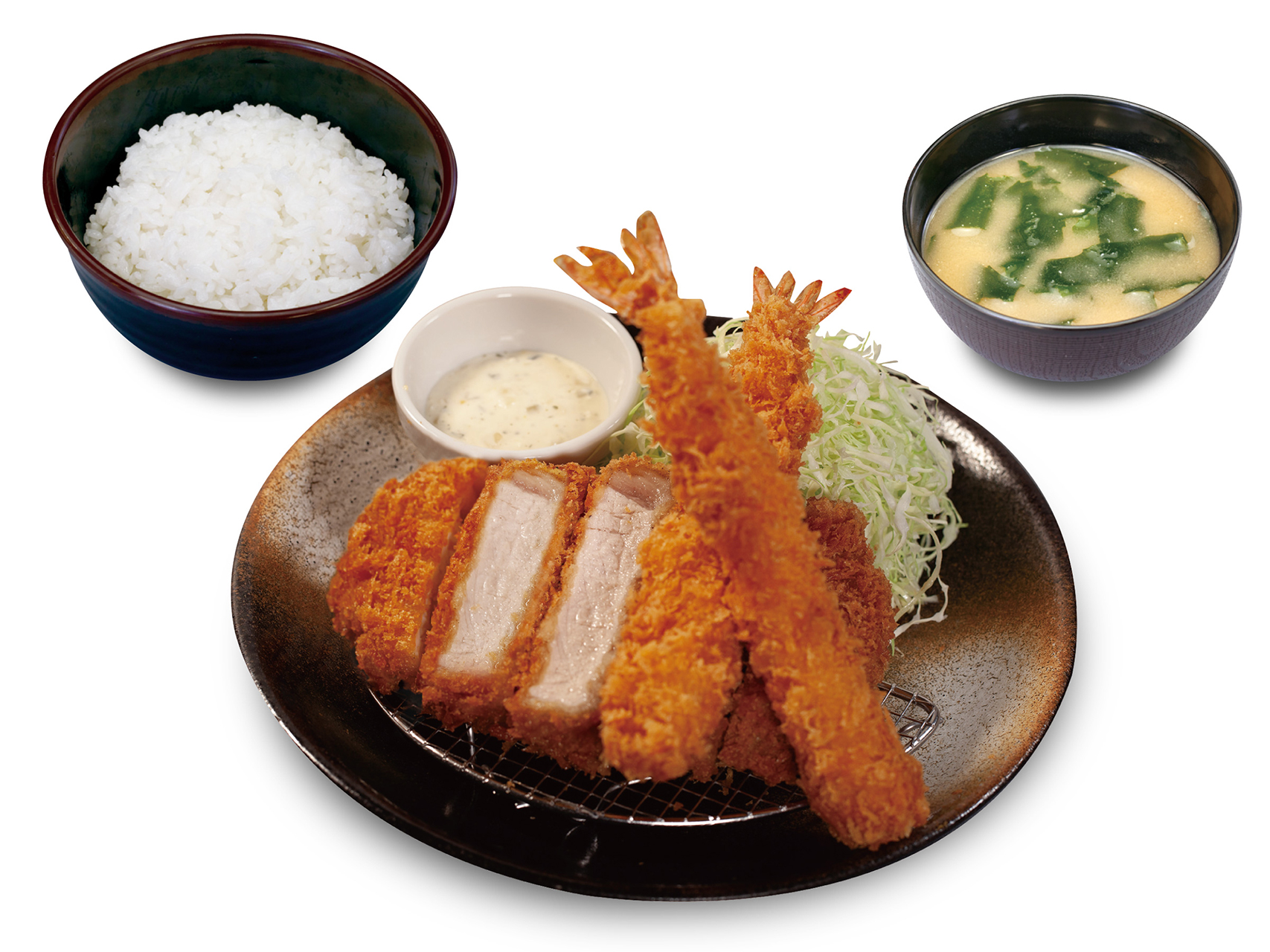 「厚切りロースかつ＆海老フライ（2尾）定食」（1550円）