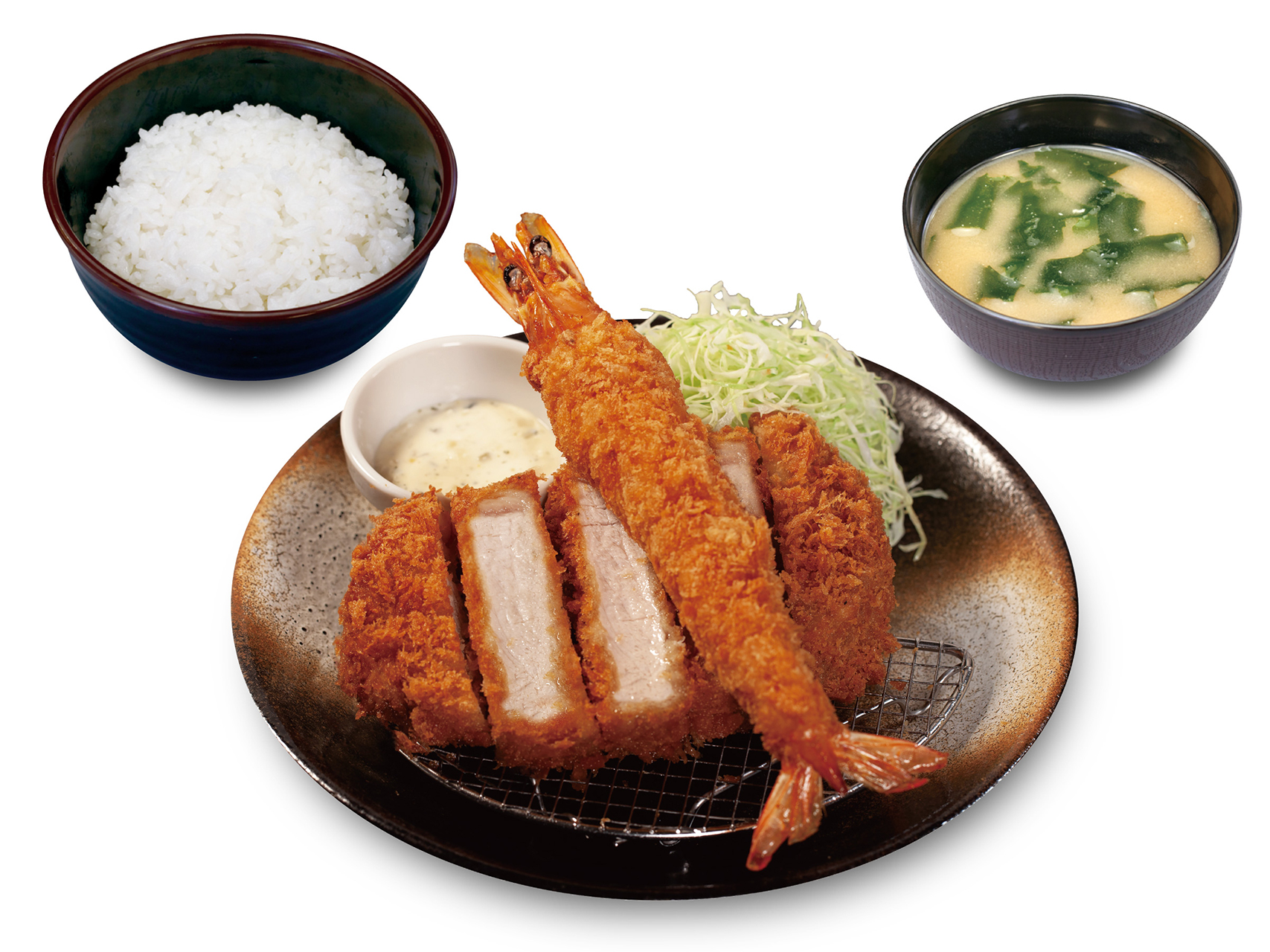 「厚切りロースかつ＆有頭大海老フライ（1尾）定食」（1470円）