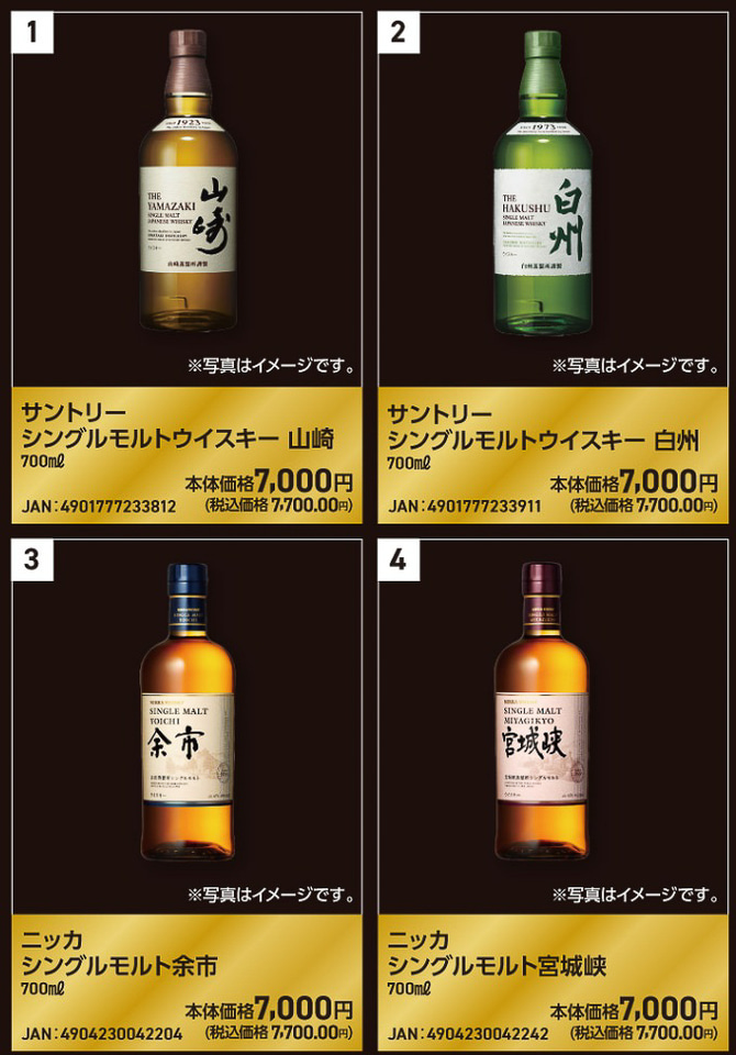 ウエルシア薬局、ウイスキー「山崎18年/12年」「白州18年/12年」「響21