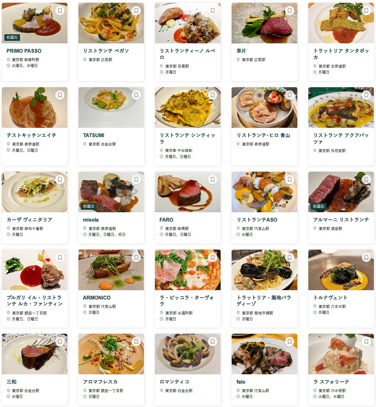 「食べログ イタリアン TOKYO 百名店 2025」に選ばれた100店