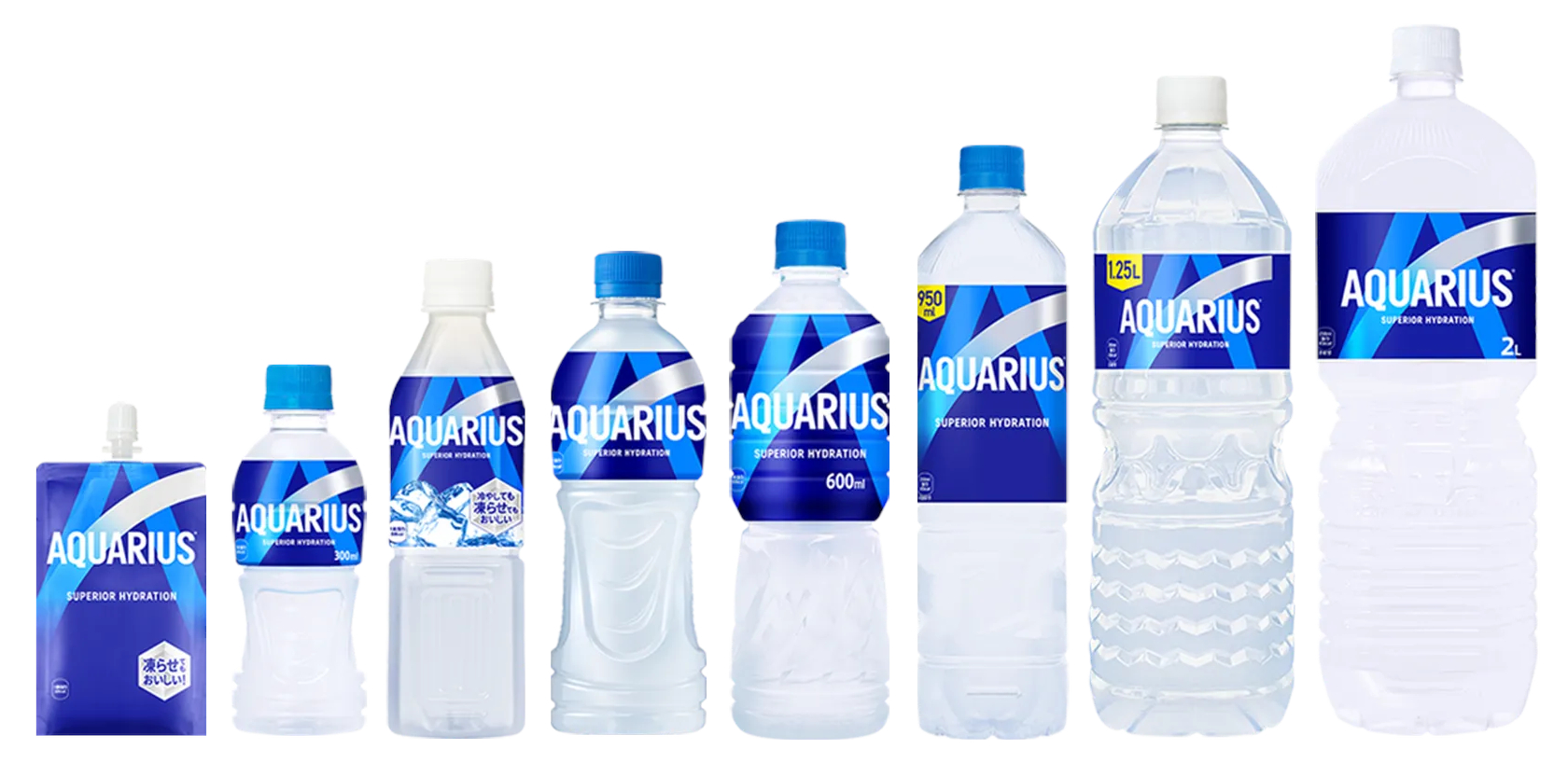 新デザインのパッケージ。右から2番目が1.25Lサイズ