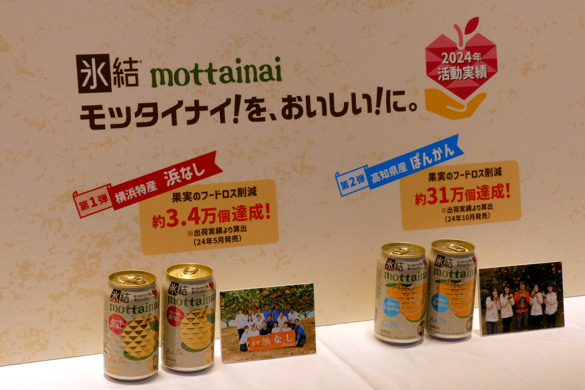 2024年には「キリン 氷結 mottainai 浜なし」と「キリン 氷結 mottainai ぽんかん」を商品化
