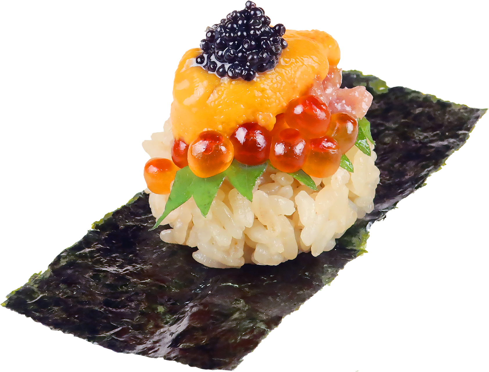 「中とろ・塩雲丹・いくら・キャビアの超ご褒美包み」