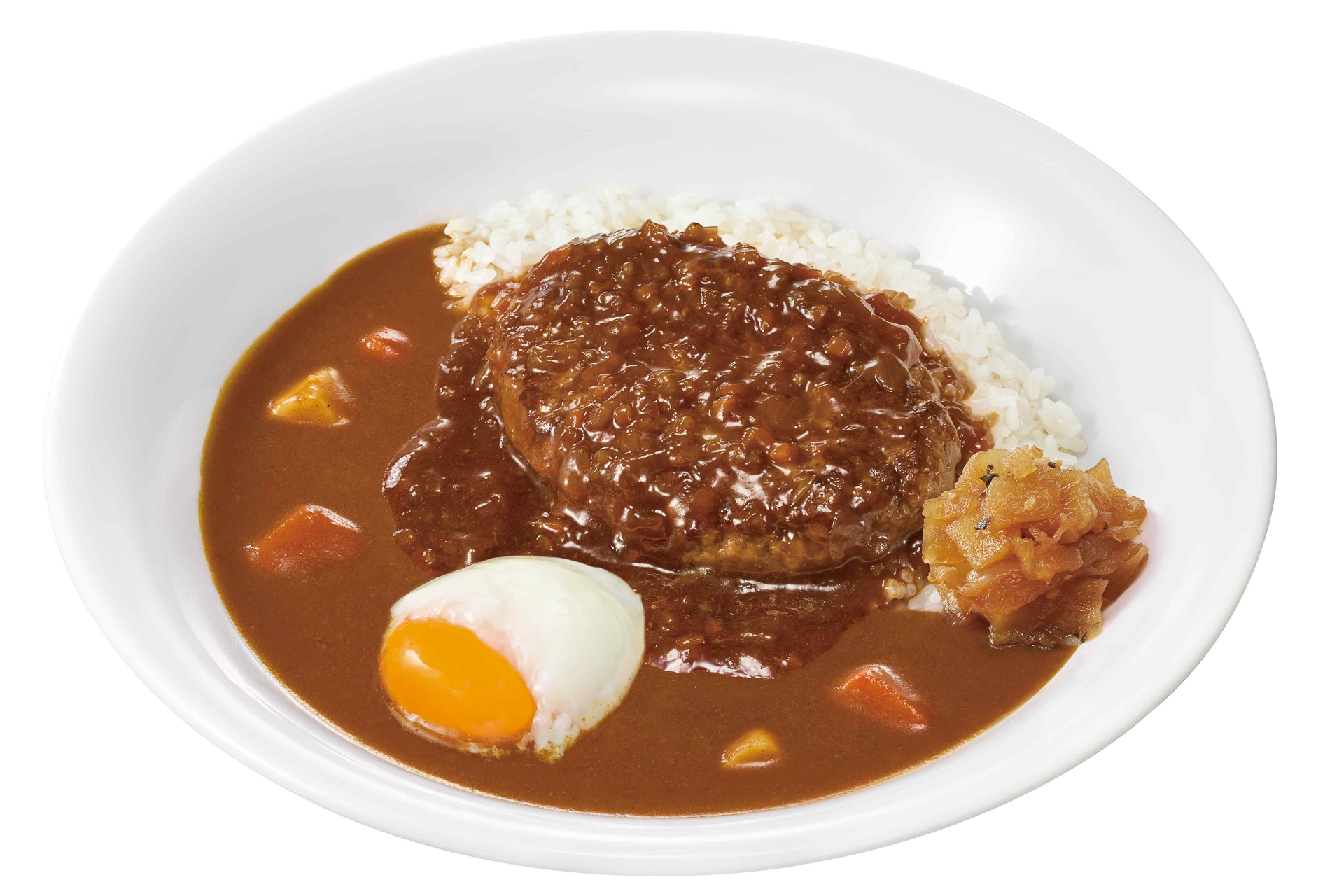 「おんたま煮込みハンバーグカレー」（ミニ 840円、並盛 940円、大盛 1080円、メガ 1340円）