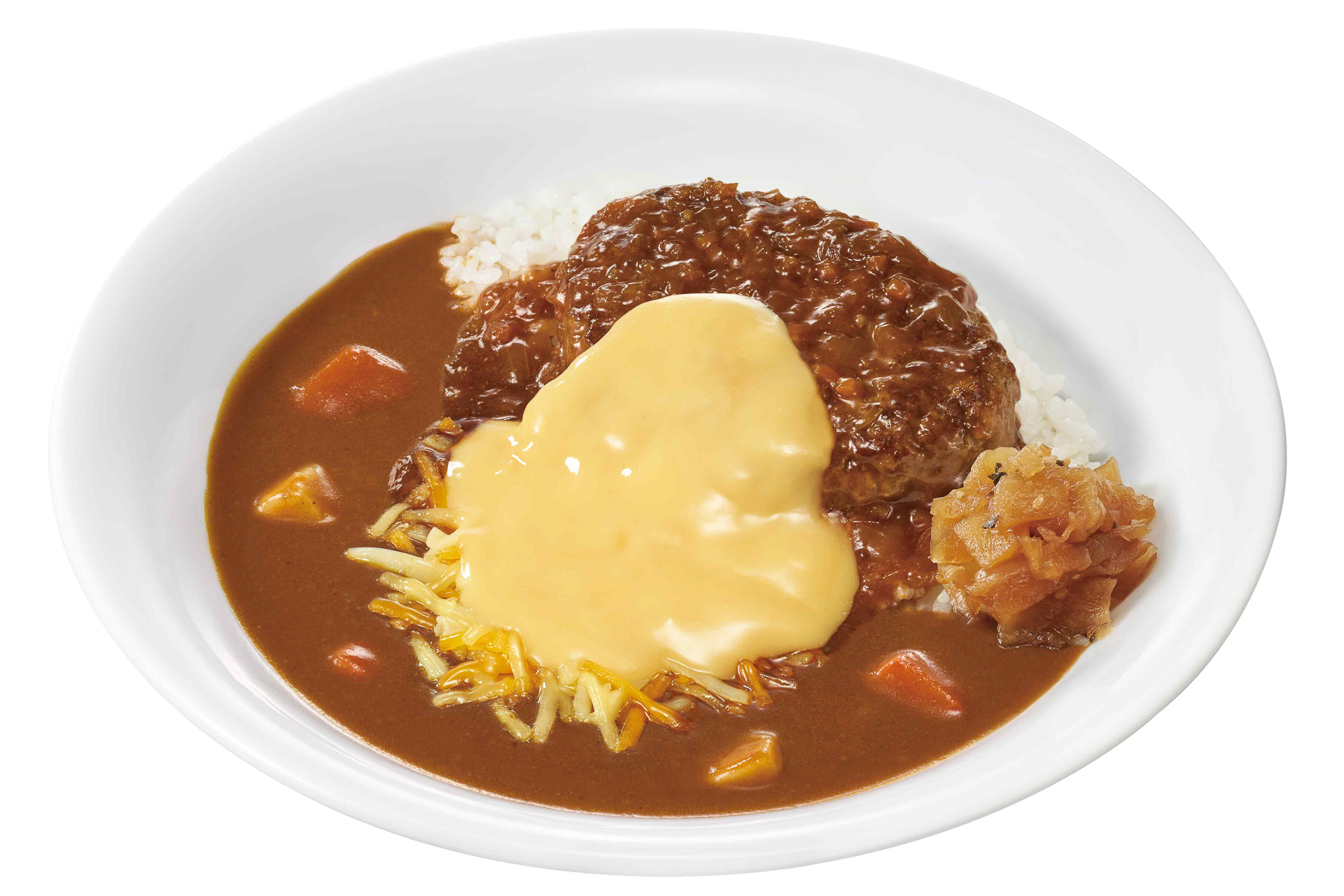 「チーズ煮込みハンバーグカレー」（ミニ 930円、並盛 1030円、大盛 1170円、メガ 1430円）