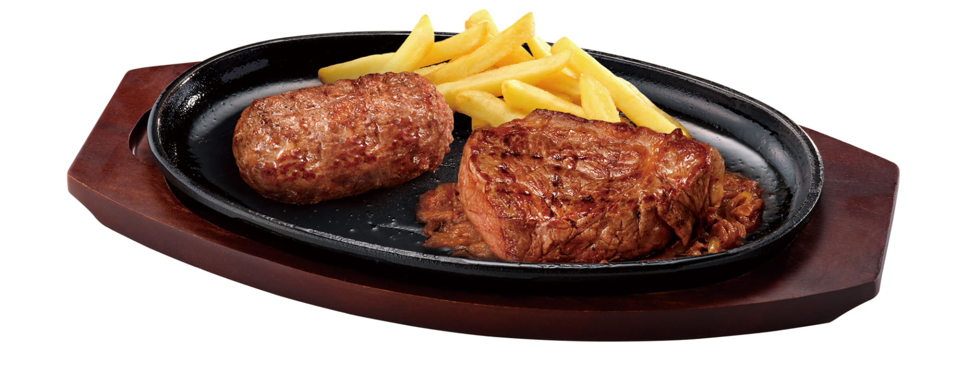 「炭焼き黒毛和牛サーロインステーキ＆炭焼きがんこハンバーグ」（3278円）